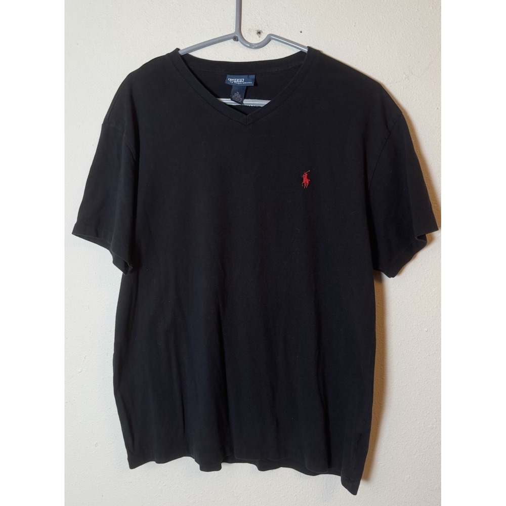 Polo Ralph Lauren Men's Black V-Neck T-Shirt Red Pony Logo Size